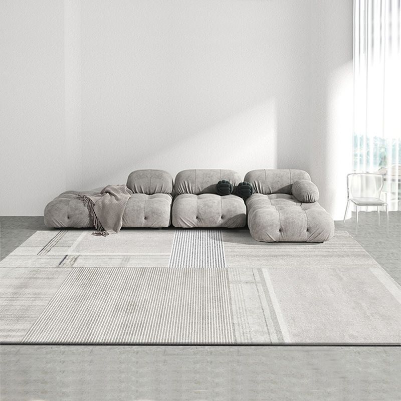 White Modern Rug Pinstripe Polyester Rug Stain Resistant Rug for Living Room