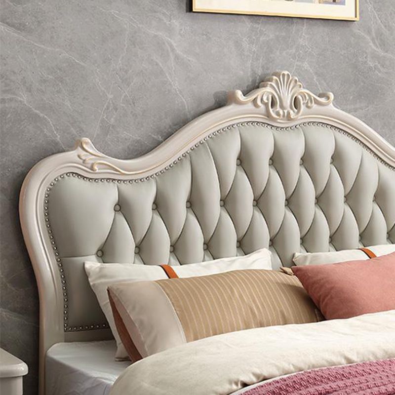 Victorian Style Wood Bed Frame Upholstered Tufted Standard Bed with Nailhead