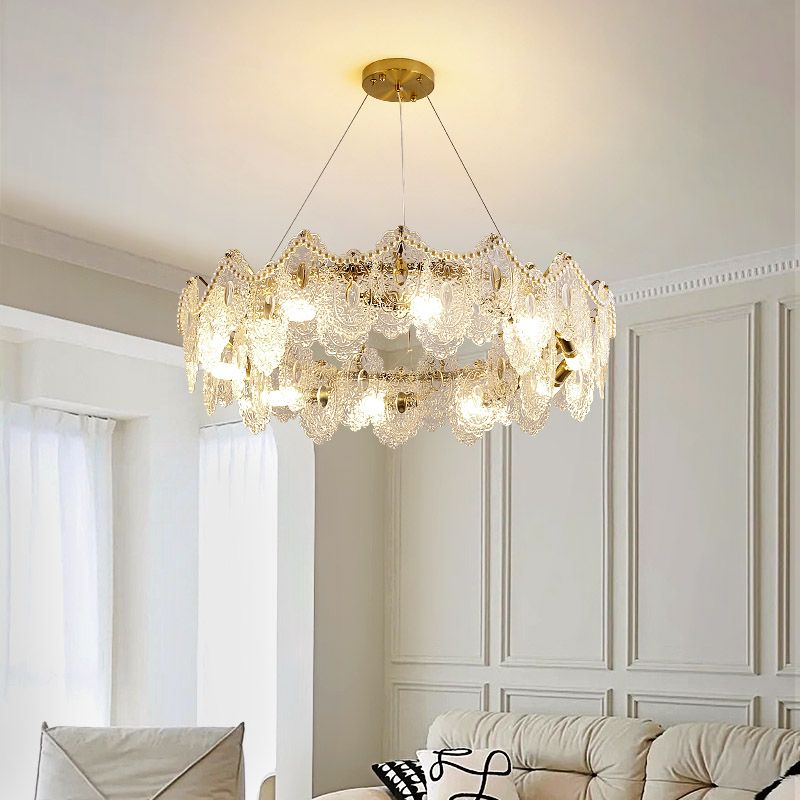 Metal Modern Pendant Light Oval Shape Island Light with Glass Shade for Living Room