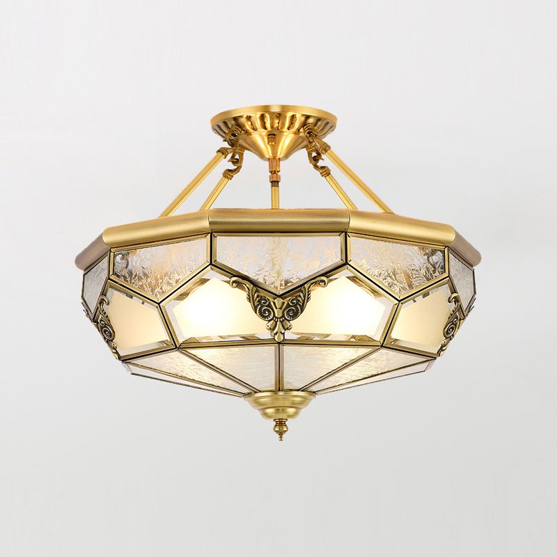 Glass Brass Flush Mount Light Bowl Shape Vintage Style Flush Mount Ceiling Light
