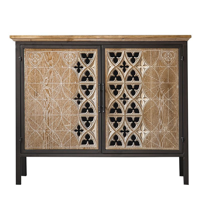 Industrial Accent Cabinet Metal and Wood Chest in Distressed Finish