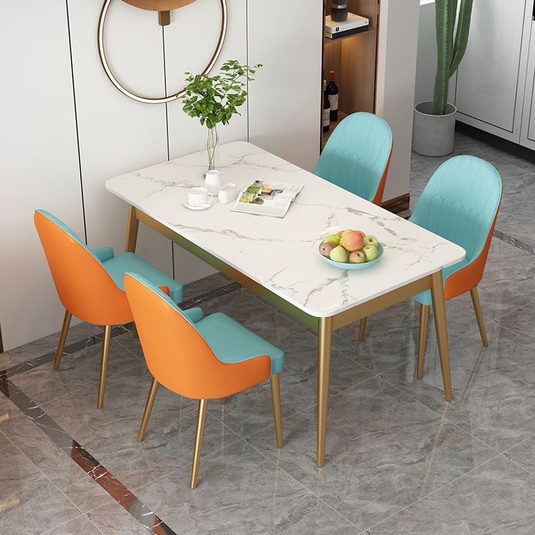 White Rectangle Dining Table Traditional Luxury Dining Table with Metal Base