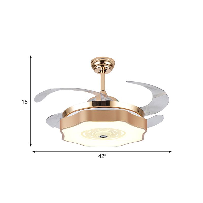 Acrylblühende Decke Flush Modernist Gold 4 Blades LED Hanging Lüfter Licht, 42 "Breite