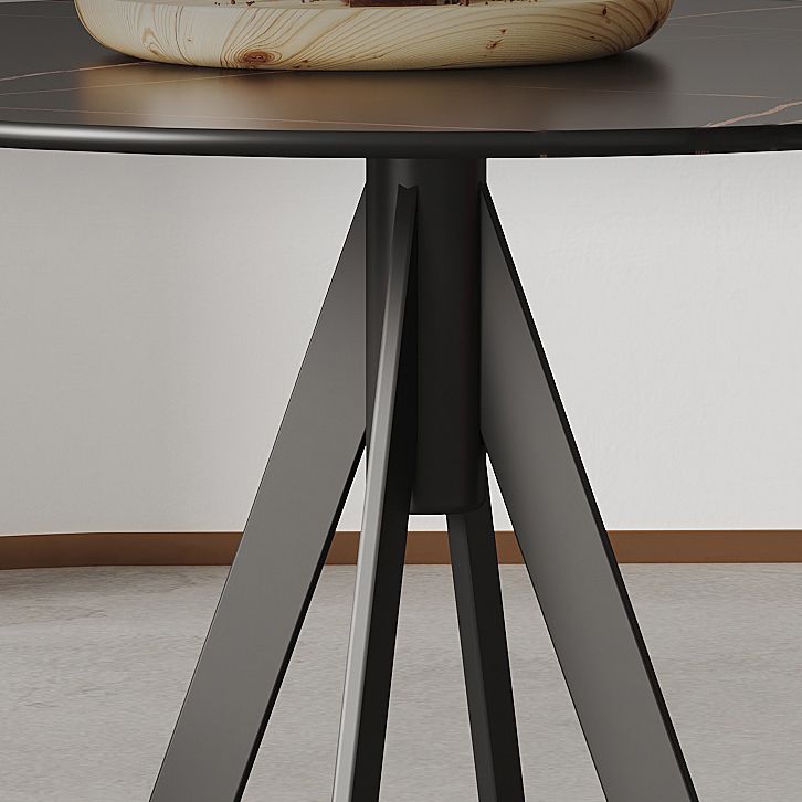 Modern Style Sintered Stone Black Dining Room Set with Round Table Formal Dining Table Furniture