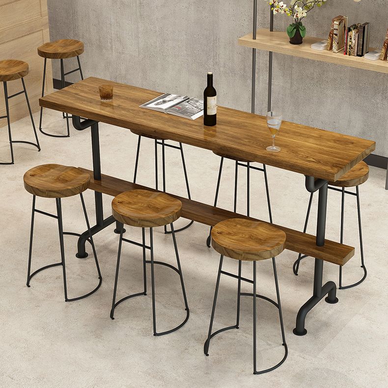 Brown Industrial Style Bar Table Pine Wood Milk Tea Shop Casual Bar Table