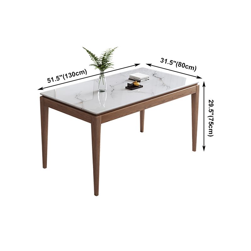 Rectangle Mid-Century Modern Dining Table White Sintered Stone Table with 4 Ash Solid Wood Legs