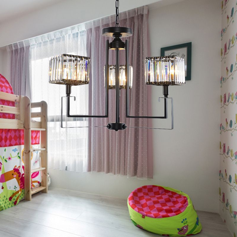 Candelera de colgante cuadrado Negro Cristal retro 3/6 Bulbos colgantes colgantes Luz