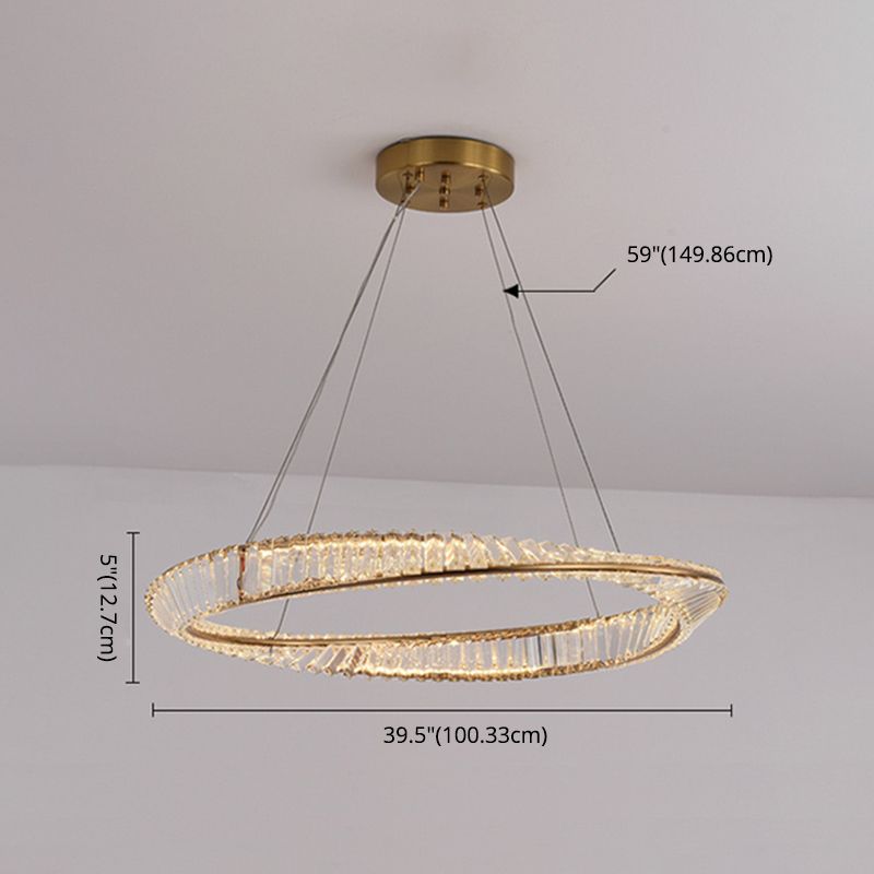 Modern Luxury LED Pendant Light Wrought Iron Circular Hanging Lamp with Crystal Shade