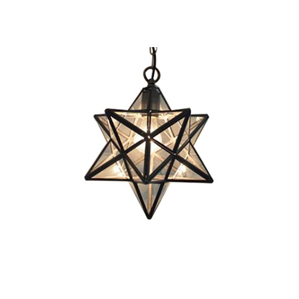 Textured White/Clear Star Hanging Pendant Light Tiffany Style 8"/12" W 1 Head Stainless Glass Ceiling Lamp for Dining Room