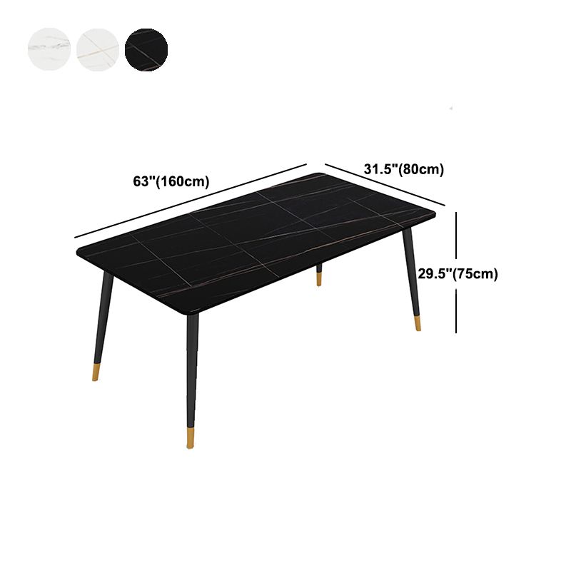 Stone Top Rectangle Dinette Table Traditional Luxury Metal Tripod Base Dining Table