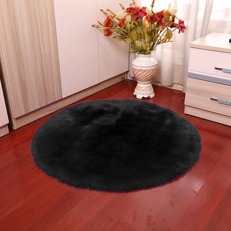 Trendy Round Shag Area Rug Casual Plain Indoor Rug Polyester Stain Resistant Carpet for Home Decor