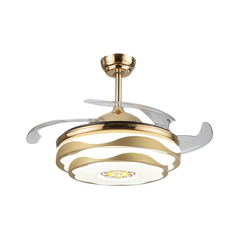 Nordic 2 Stufen florale Halbflush-Acryl-Schlafzimmer 4-Blatt-LED-Deckenlüfterbeleuchtung in Gold, 42 "W.