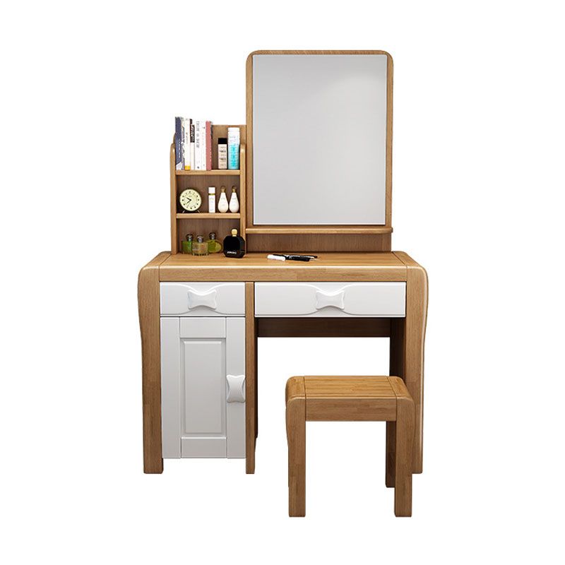 Make-up Vanity Standing Solid Wood Double Drawers Mirror Traditional Bedroom