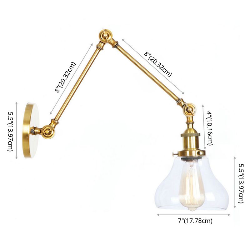 8 "+8" Schwung Arm Design Metall Wandleuchte birnenförmige Glasschatten Vintage Industrial Style Wandhalterung für Korridor