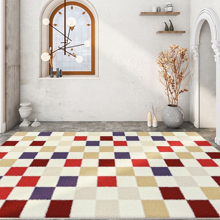 Multicolor Modern Area Carpet Polyester Checkered Indoor Rug Easy Care Carpet for Living Room