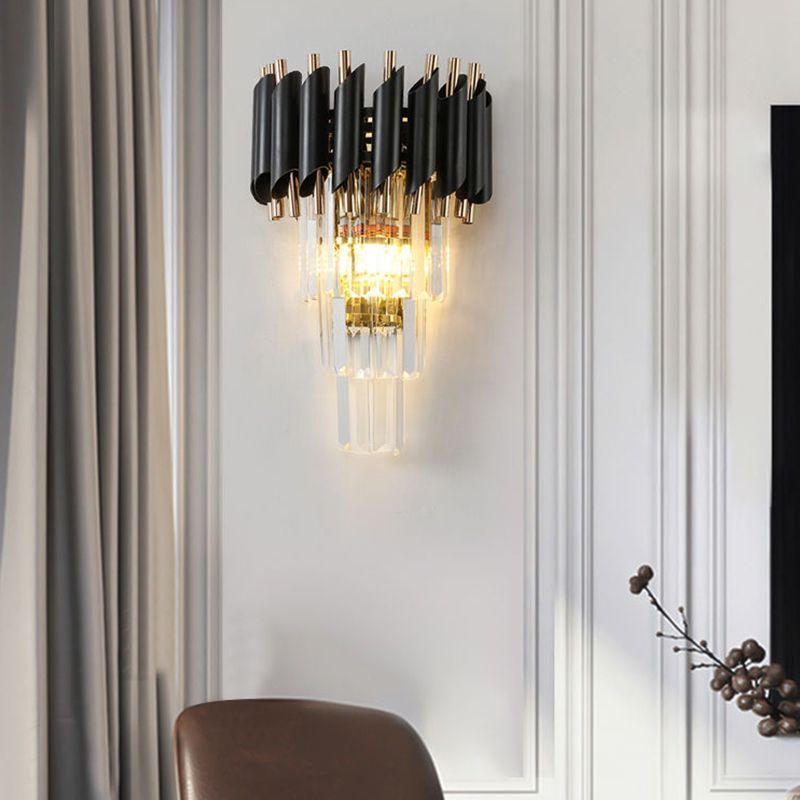 Crystal Geometric Shape Wall Light Modern Style 2 Lights Wall Light Sconce in Black