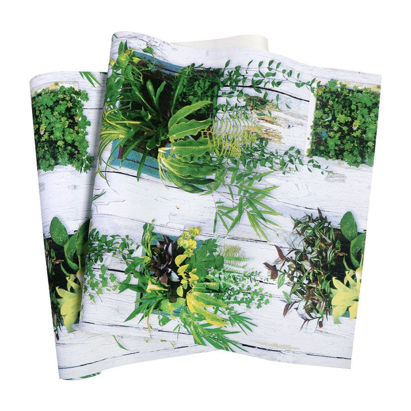 Faux Wood and Plant Wallpaper in Green Non-Woven Fabric Wall Art for Accent Wall, 20.5"W x 33'L