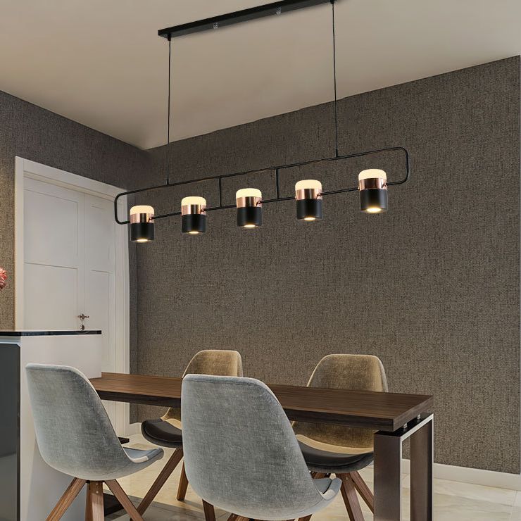 Minimalismo moderno rettangolo isola illuminazione a sospensione LED LED Cilindro sfumatura Il soffitto dell'isola per soggiorno per soggiorno