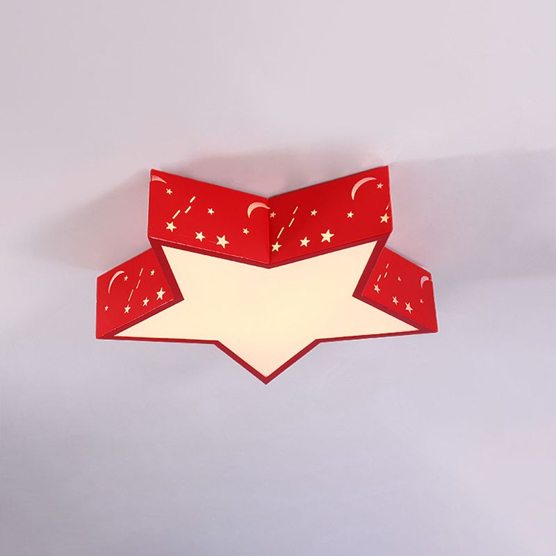 Metallic Star Flush Ceiling Light Macaron Red/Green/Pink LED Flushmount Lighting for Kids Bedroom, 18"/23.5" W