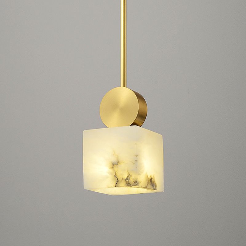Geometric Shaped Pendant Lamp Nordic Marble 1-Light Bedroom Ceiling Light in Brass