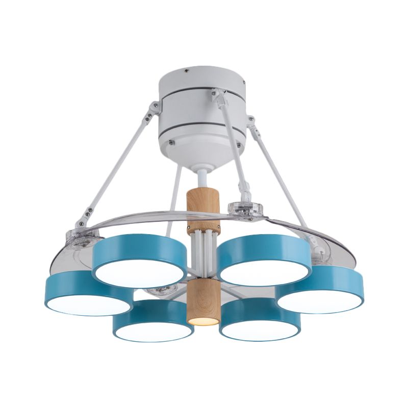 Simplicity Drum Pendant Fan Light Metallic 6-kop 48 "W Drawing Room dicht bij plafondlamp met 4 heldere messen in zwart/wit/roze