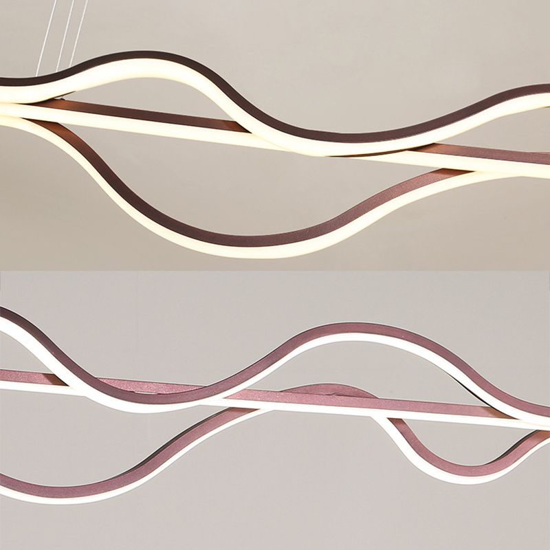 Vague grande cuisine pendante lumières aluminium moderne simplicité île île lustre lumières pour restaurant