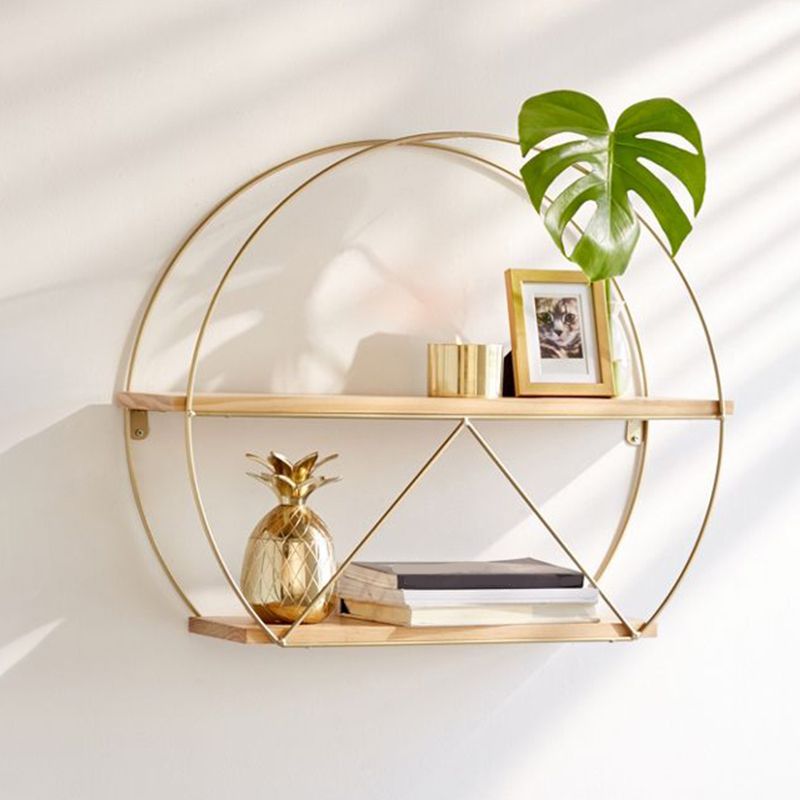 Floating Metal Bookshelf Luxury Gold Open Bookcase with Shelves