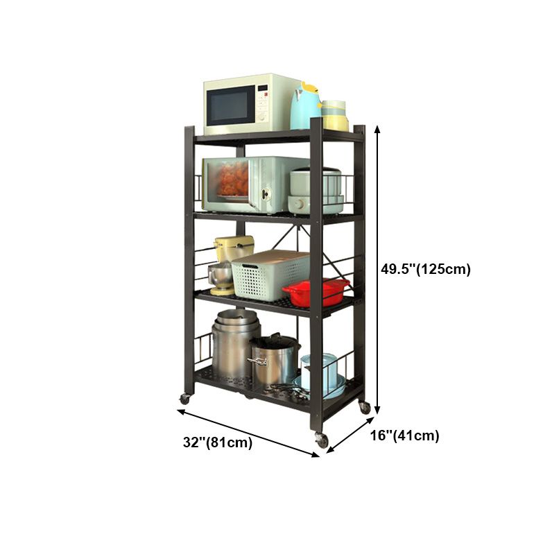 Contemporary Folding Steel Etagere Bookshelf with Caster Wheels