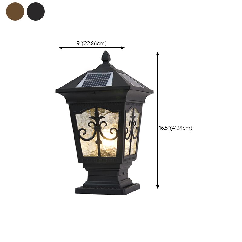 1-Light Pillar Lamp Aluminum Solar Lighting Fixture with Glass Shade for Garden