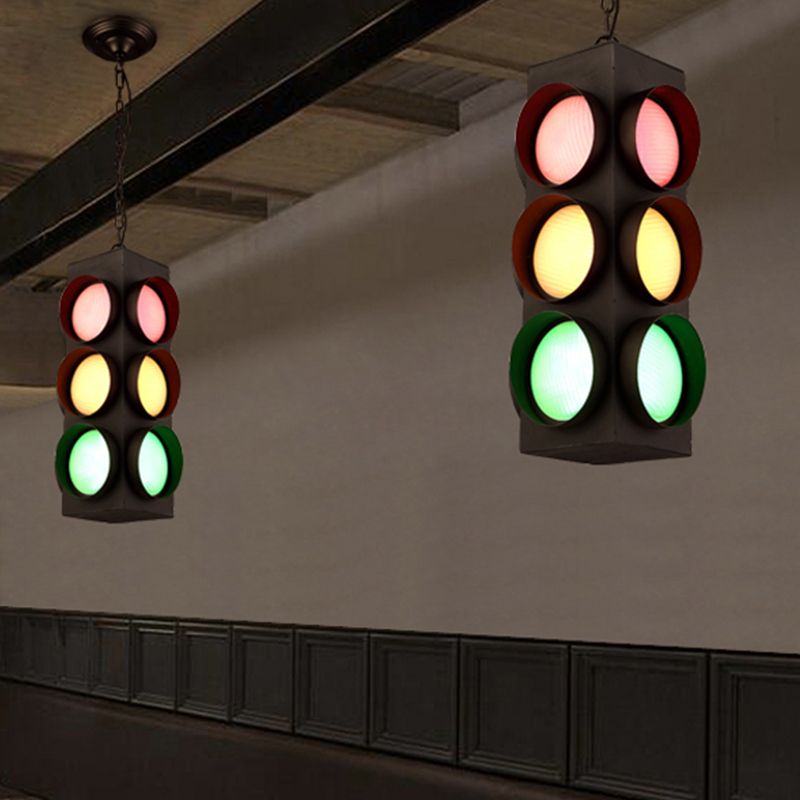 Traffic Light Restaurant Pendant Lamp Metal Antique Creative Chandelier in Black Finish