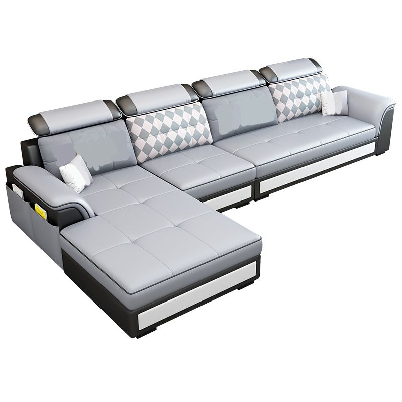 Scandinavian Faux Leather Sectional Sofas Grey L-Shape Modular Sleeper Sectional