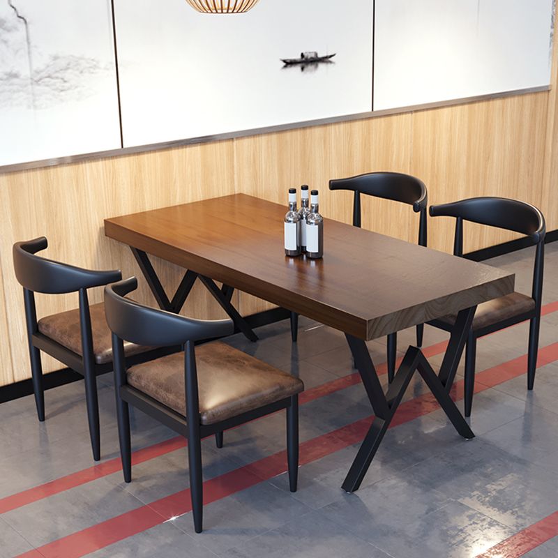 Industriële rechthoek eetkamer tafel dennen vaste houten tafel met zwart dubbel voetstuk