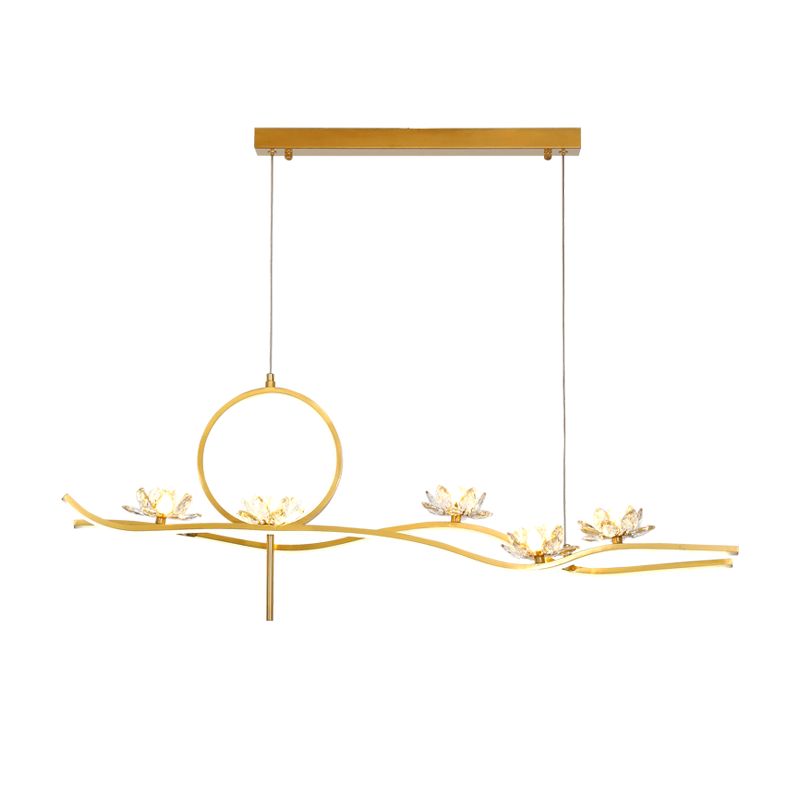 8 Light Linear Island Lighting Fixtures Contemporary Metal Island Pendants in Gold