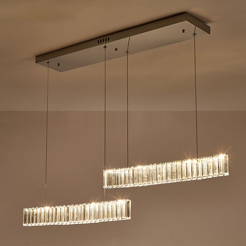 Modern Crystal Chandelier Lamp Linear LED Island Pendant for Dining Room