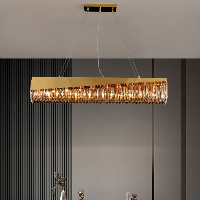 Gold Metal Island Lighting Armaturen moderne Restaurantsuspensionslampe mit Kristallschatten