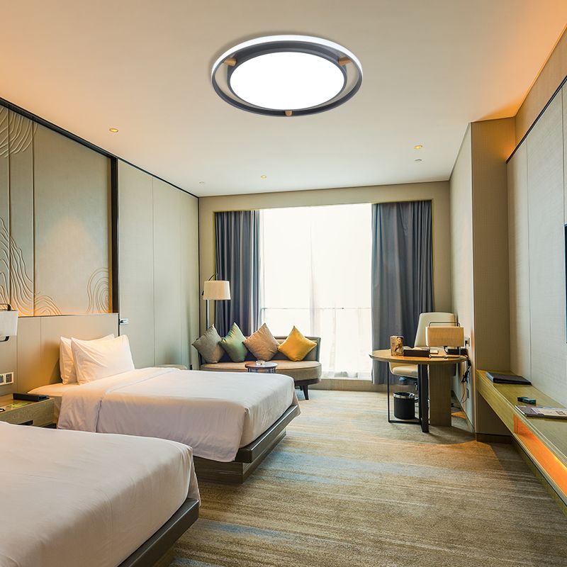 Nordische LED Deckenbündelleuchte Weiß/Grün/Grau Zweikreis dünne Flushmount Beleuchtung mit Holz Arm, 16 "/19.5" /23.5 " W