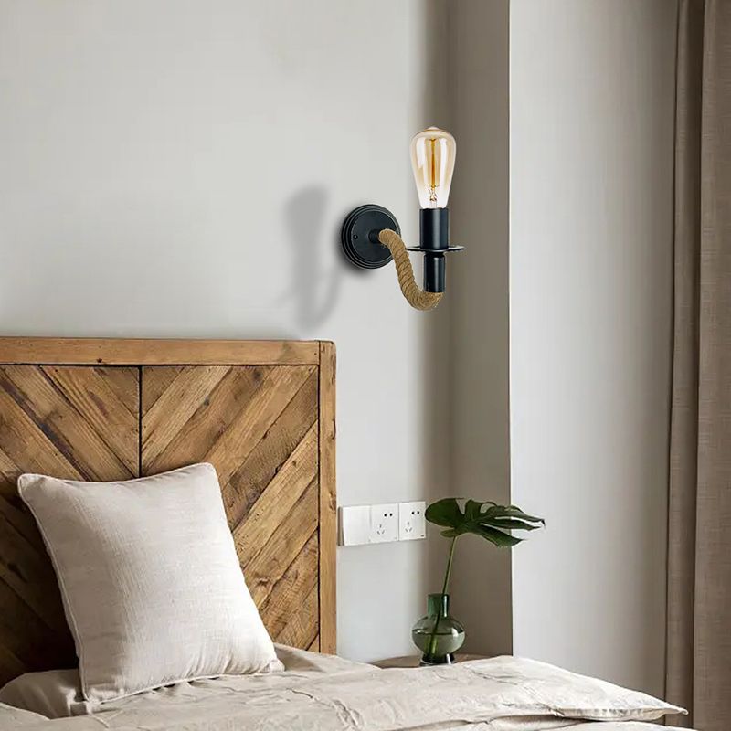 Modern Rope Wall Sconce Linear Shape Metal Wall Light for Bedroom in Black