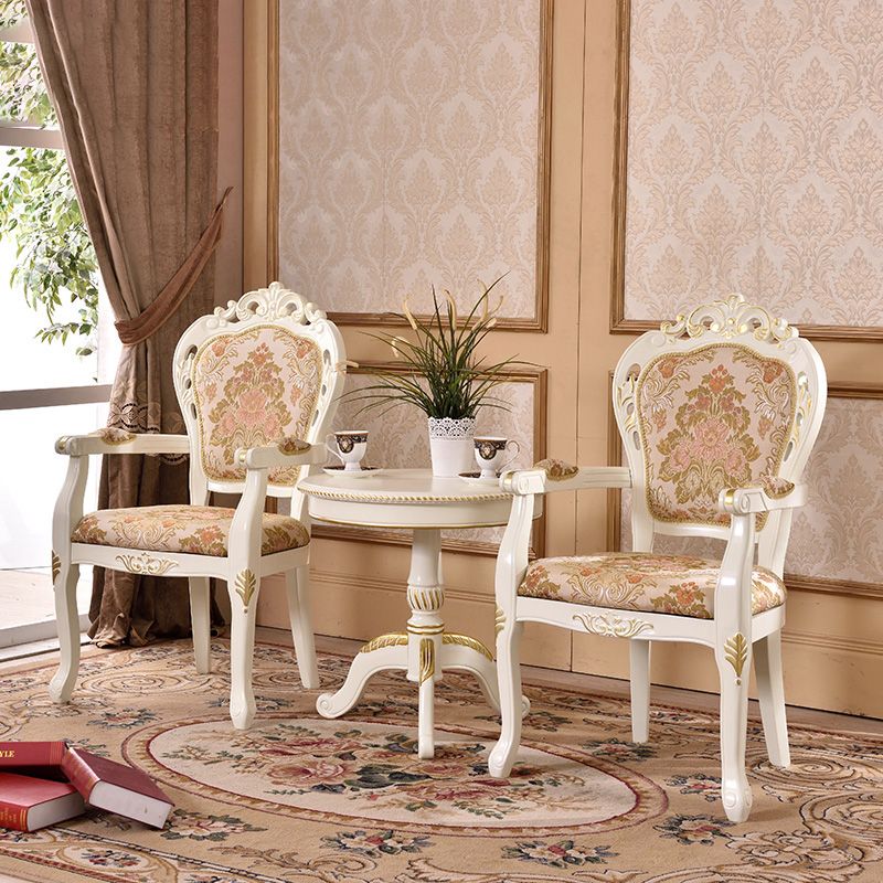 Silla de comedor de tela victoriana con respaldo King Louis y acabado mate (juego de 2)