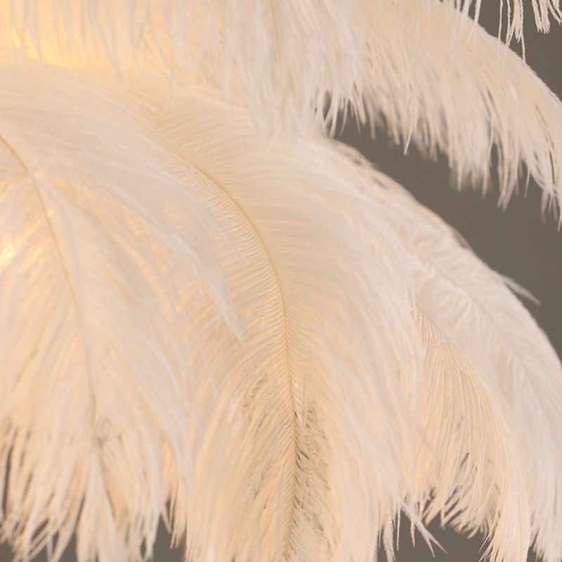 Ostrich Feather Ceiling Chandelier Modern Nordic Creative White Hanging Ceiling Light for Bedroom