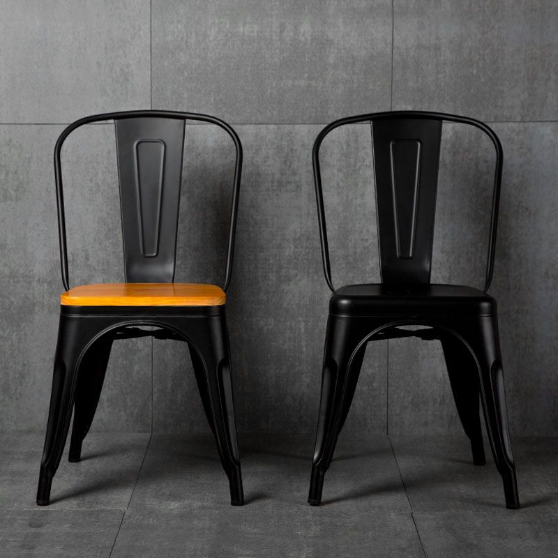 Industrial Dining Room Chair Slat Back Side Chair with Metal Legs for Home Use