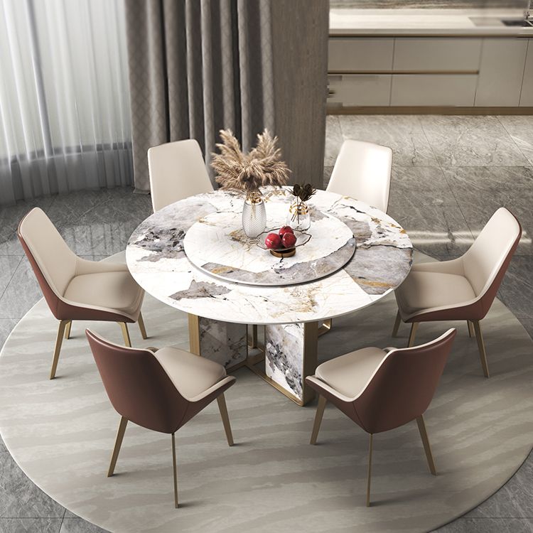 Round Dining Set 1/3/4/5/7 Pcs Stone Dining Table and Upholstered Chairs