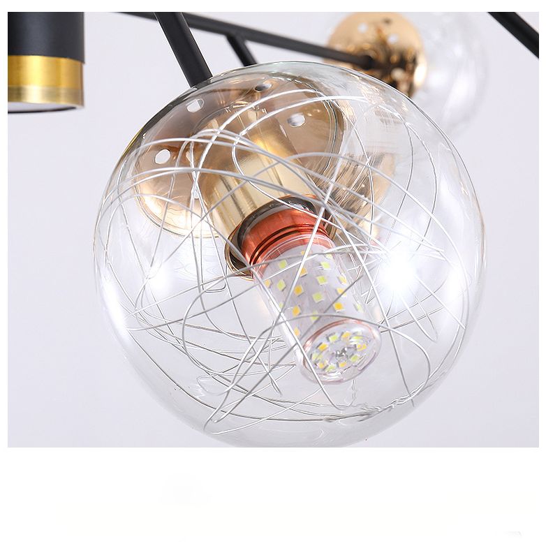 Black Round Pendant Chandelier Minimalist Style Glass Chandelier Light Fixture for Living Room