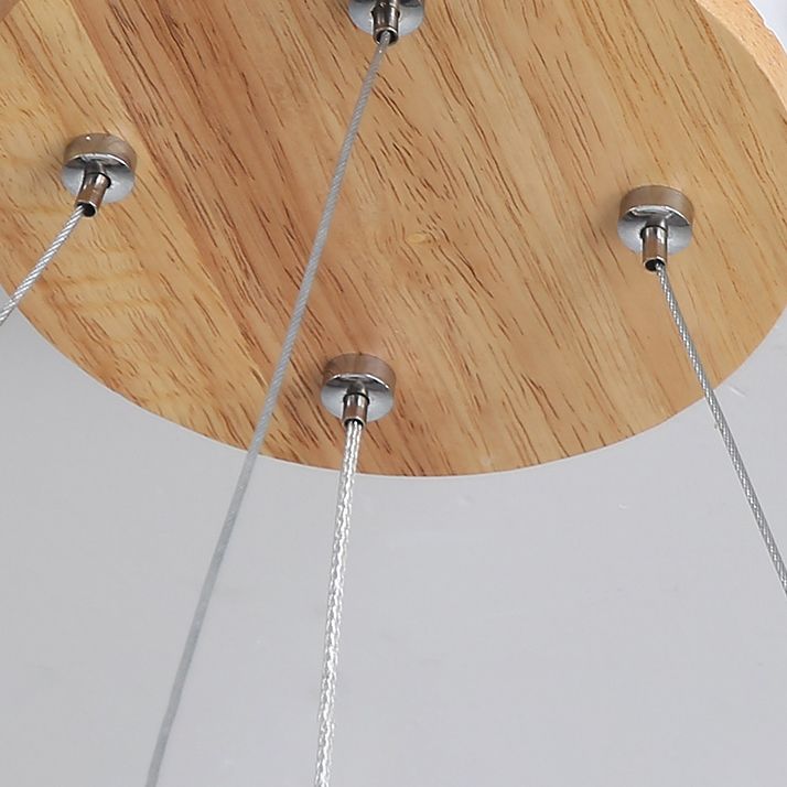 Ring Shape Pendant Lamp LED Simple Hanging Light for Living Room with Rubber Wood
