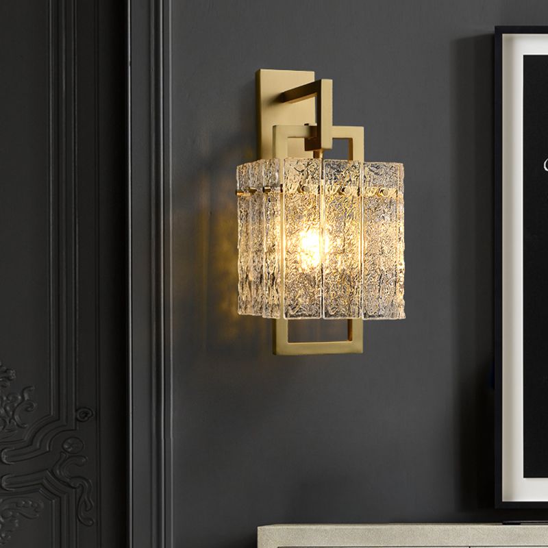 Modern Metal Wall Sconce Rectangle Shape Wall Light with Glass Shade for Bedroom