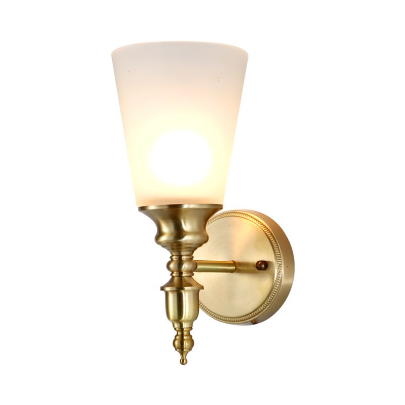 Frosted Glass Conical Wall Mounted Light Vintage Style 1/2-Head Indoor Wall Lighting in Brass