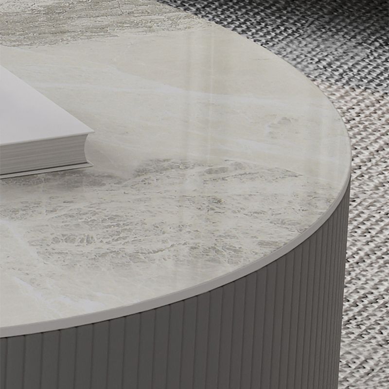 Modern Cocktail Table Round Glass / Slate Coffee Table with Storage