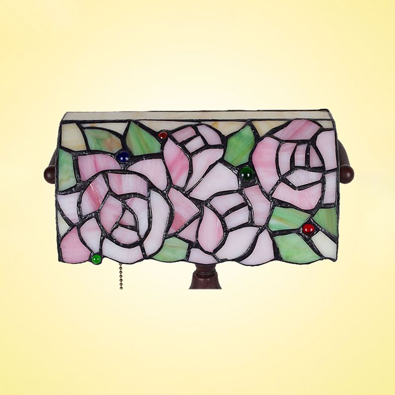 Lampada per pianoforte con motivi a rosa Vetro colorato mediterraneo Illuminazione da scrivania con catena a 1 testa rosa
