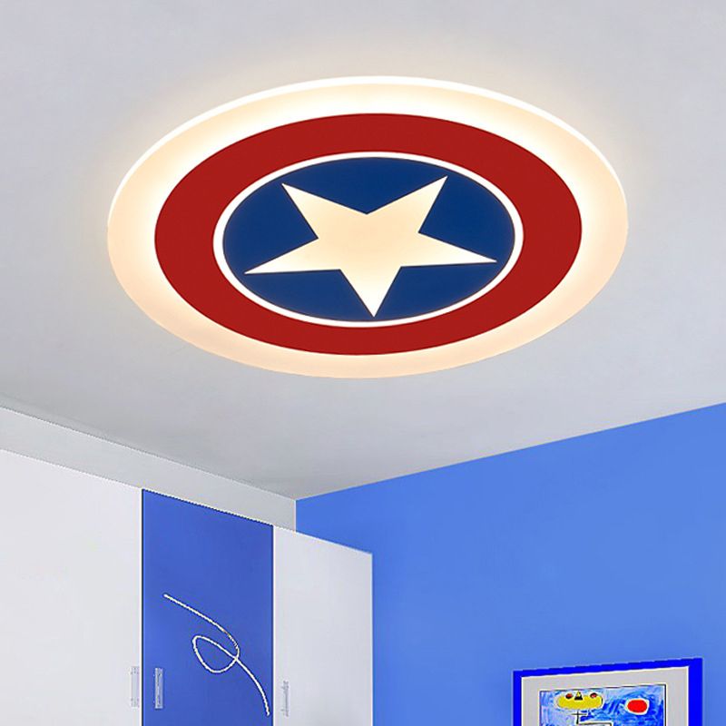 Captain Shield Flush Mount Cartoon Metal LED White Flushmount Lighting for Bedroom