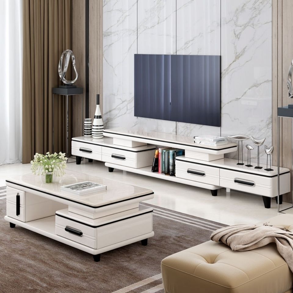 94" / 71" Black & Gold Sliding TV Stand , 4 - Drawers TV Console