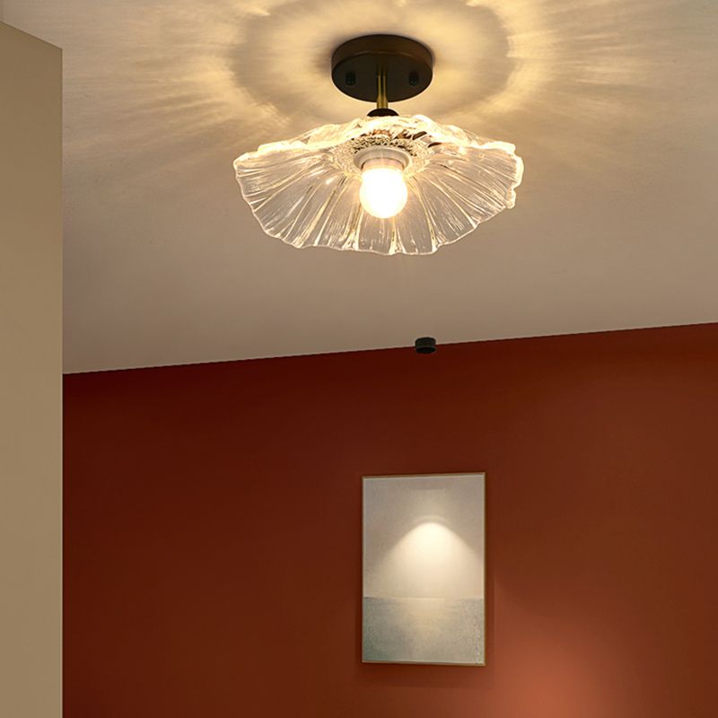 Japanese Style Ceiling Lamp Circle Shape Ceiling Light with Glass Shade for Living Room
